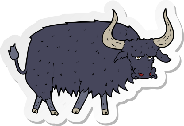 Çizgi film çıkartması. Bir insan tarafından çizilmiş kıllı öküz.