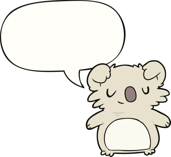 Bir insan tarafından çizilmiş konuşma baloncuklu sevimli çizgi film koalası.