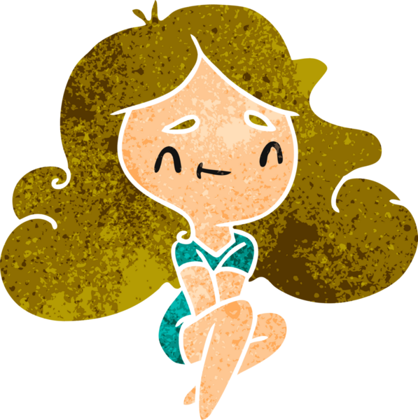 Bir insan tarafından çizilmiş sevimli bir kawai kızının eski çizgi film çizimi.