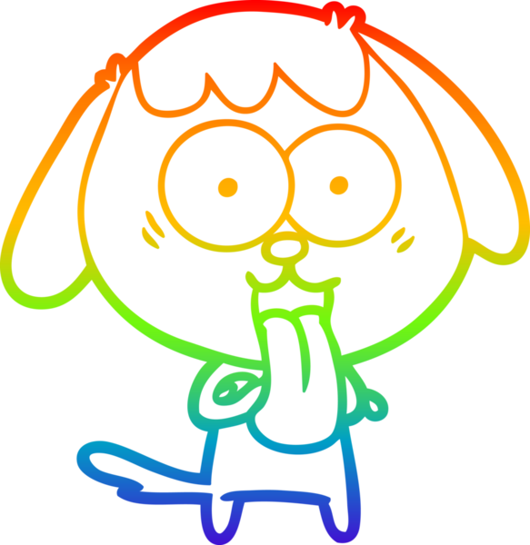 Gökkuşağı gradyan çizimi. Bir insan tarafından çizilmiş şirin bir köpek çizimi.