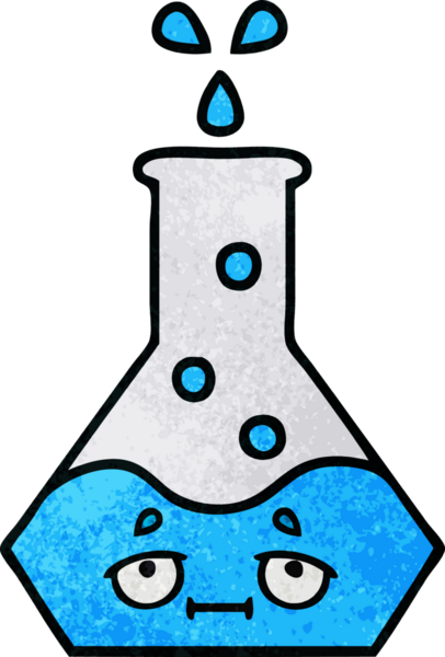 Bir insan tarafından çizilmiş bir bilim şişesinin retro grunge desen karikatürü.