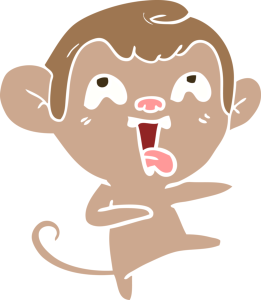 Bir insan tarafından çizilmiş düz renk çizgi film maymunu.