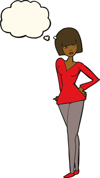 Bir insan tarafından çizilmiş düşünce baloncuğu olan güzel bir kadın.