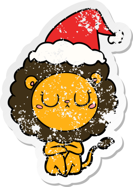 Bir insan tarafından çizilmiş Noel Baba şapkası takan bir aslanın el yazısı.