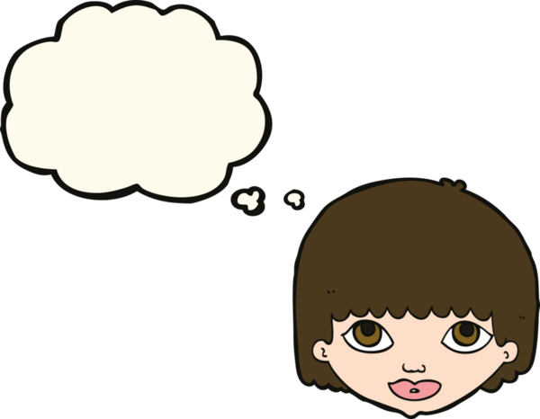 Bir insan tarafından çizilmiş düşünce baloncuklu kadın yüzü.