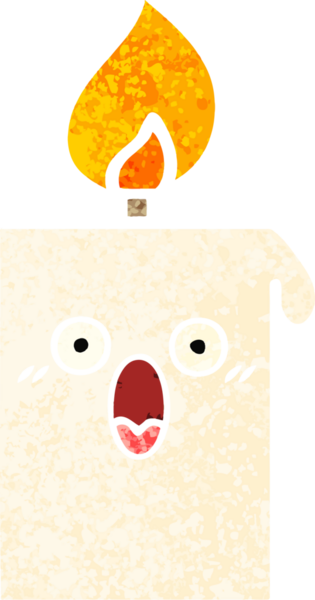 Bir insan tarafından çizilmiş yanan bir mumun retro çizim tarzı karikatürü