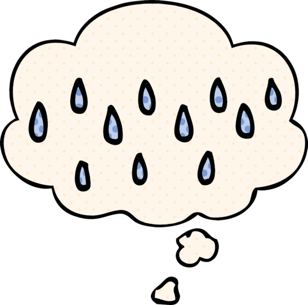 Bir insan tarafından çizilmiş çizgi roman tarzında düşünce baloncuğu olan yağmur.
