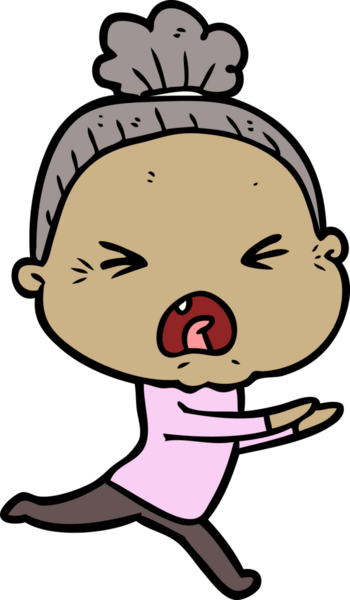 Bir insan tarafından çizilmiş kızgın yaşlı kadın çizgi filmi.