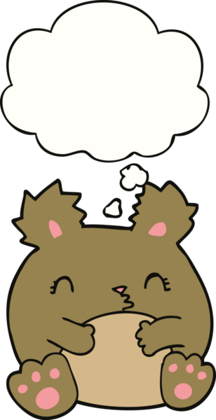 Bir insan tarafından çizilmiş düşünce baloncuklu çizgi film ayısı.