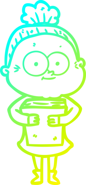 Bir insan tarafından çizilmiş, mutlu, yaşlı bir kadının çizimi.