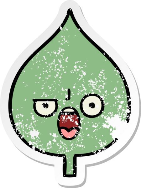 Sevimli bir çizgi film karakterinin sıkıntılı çıkartması. Bir insan tarafından çizilmiş ifade yaprağı.