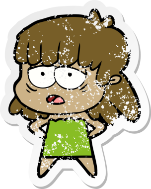 Bir insan tarafından çizilmiş yorgun bir karikatür çıkartması.