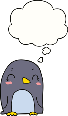 Bir insan tarafından çizilmiş düşünce baloncuklu penguen.