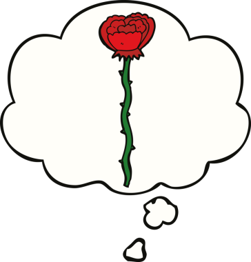 Bir insan tarafından çizilmiş düşünce baloncuklu karikatür çiçeği