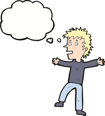 Bir insan tarafından çizilmiş düşünce balonlu mutlu adam çizgi filmi.