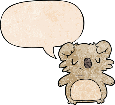 Bir insan tarafından çizilmiş eski moda konuşma baloncuklu sevimli çizgi film koalası.