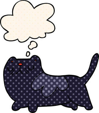 Çizgi roman tarzında düşünce baloncuğu olan çizgi film kedisi insan tarafından çizilmiş.