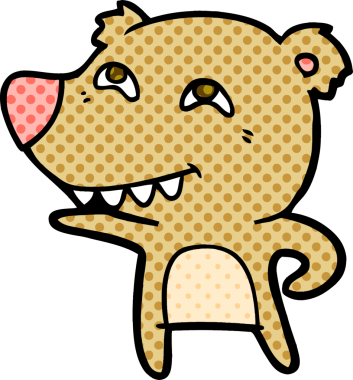 Bir insan tarafından çizilmiş dişleri gösteren çizgi film ayısı.