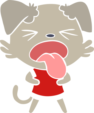 Düz renkli çizgi film. Bir insan tarafından çizilmiş iğrenç bir köpek.