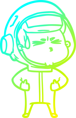 Bir insan tarafından çizilen soğuk gradyan çizgi çizimi stresli astronot