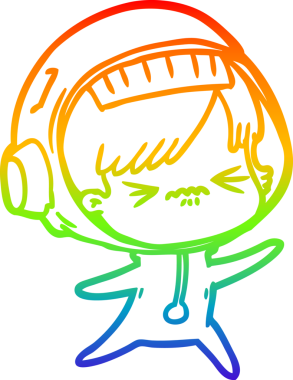 Gökkuşağı gradyan çizgisi kızgın bir uzay kızının çizimi bir insan tarafından çizilmiş