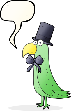 Serbest konuşma balonu karikatürü bir insan tarafından çizilmiş havalı papağan.