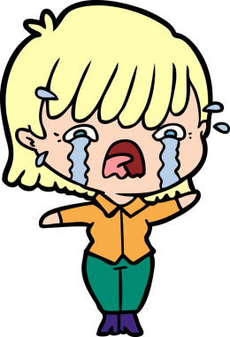 Bir insan tarafından çizilmiş ağlayan çizgi film kızı.