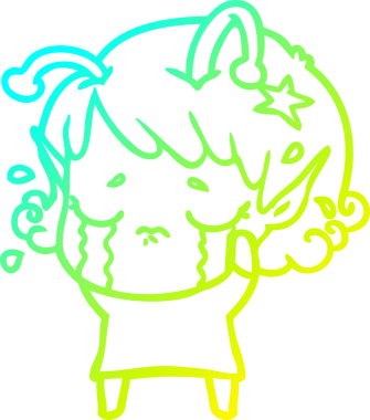 Bir insan tarafından çizilmiş ağlayan uzaylı kız çizgi filmi.