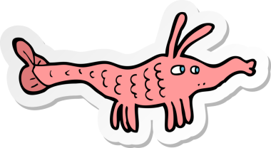 Bir insan tarafından çizilmiş karides etiketi.