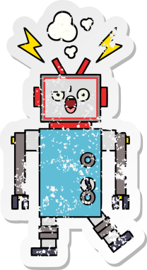 Bir insan tarafından çizilmiş, tatlı, kırık bir robotun sıkıntılı çıkartması.