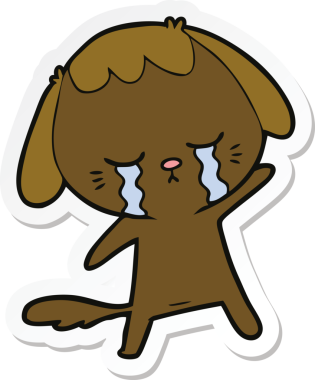 Bir insan tarafından çizilmiş ağlayan bir köpeğin çıkartması.