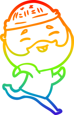 Bir insan tarafından çizilmiş mutlu sakallı bir adamın çizgi çizimi.