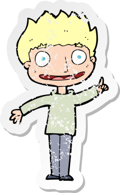 Bir insan tarafından çizilen mutlu çocuk çizgi filminin kederli retro yapıştırması.