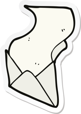 Bir insan tarafından çizilmiş karikatür mektubu ve zarfın etiketi.