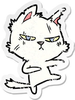 Bir insan tarafından çizilmiş sert bir çizgi film kedisinin sıkıntılı çıkartması.