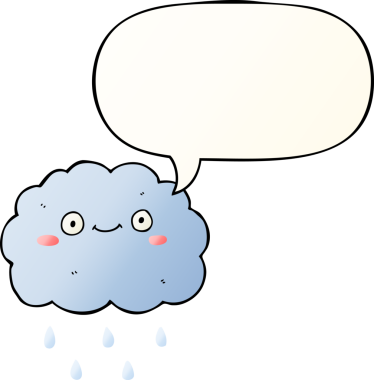 Tatlı çizgi film bulutu, konuşma baloncuğu, bir insan tarafından çizilmiş düzgün bir gradyan stil.