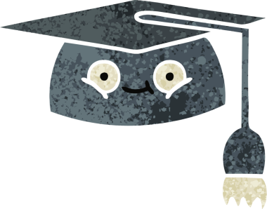 Bir insanın çizdiği mezuniyet şapkasının retro çizim tarzı karikatürü.