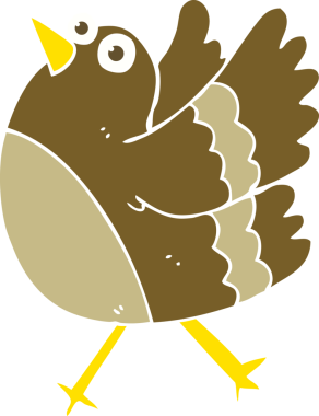 Bir insan tarafından çizilen mutlu kuşun düz renk çizimi