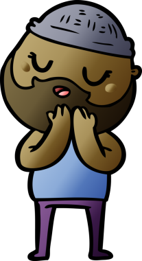 Bir insan tarafından çizilmiş sakallı bir çizgi film adamı.