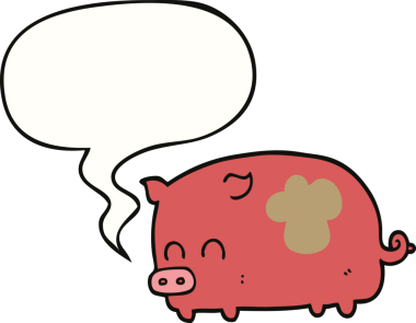 Bir insan tarafından çizilmiş konuşma balonlu şirin domuz.