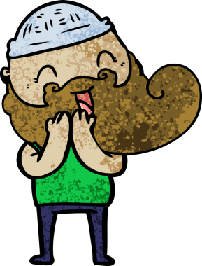 Bir insan tarafından çizilmiş mutlu sakallı adam.