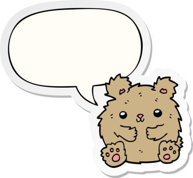 Bir insan tarafından çizilmiş baloncuk çıkartmalı şirin çizgi film ayısı.