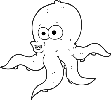 Bir insan tarafından çizilmiş siyah beyaz ahtapot çizimi.