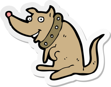 Bir insan tarafından çizilmiş büyük yakalı mutlu bir köpeğin çıkartması.