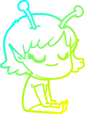 Bir insan tarafından çizilmiş gülümseyen uzaylı kız çizgi filmi.