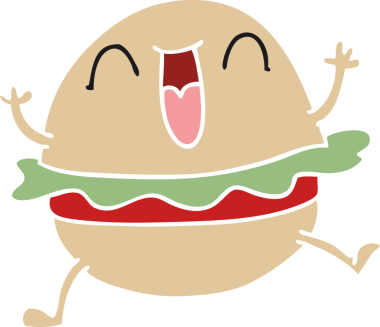 Bir insan tarafından çizilmiş garip bir çizgi film Mutlu vejetaryen burgeri