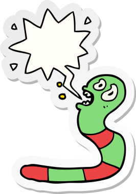 Bir insan tarafından çizilmiş konuşma balonu çıkartmalı korkmuş solucan çizgi filmi.