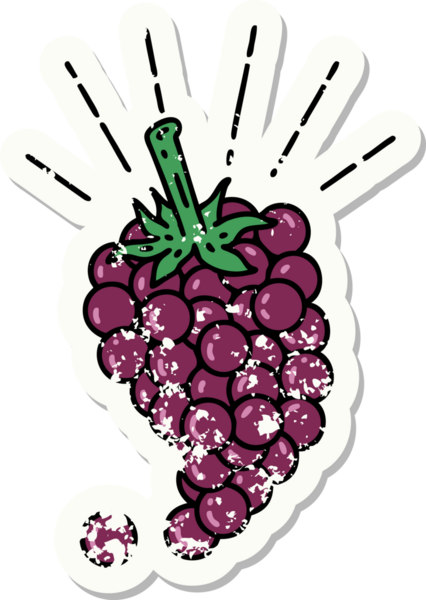 Bir insan tarafından çizilmiş bir demet üzüm dövmesinin eski bir çıkartması.