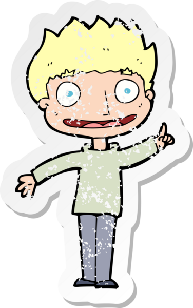 Bir insan tarafından çizilen mutlu çocuk çizgi filminin kederli retro yapıştırması.