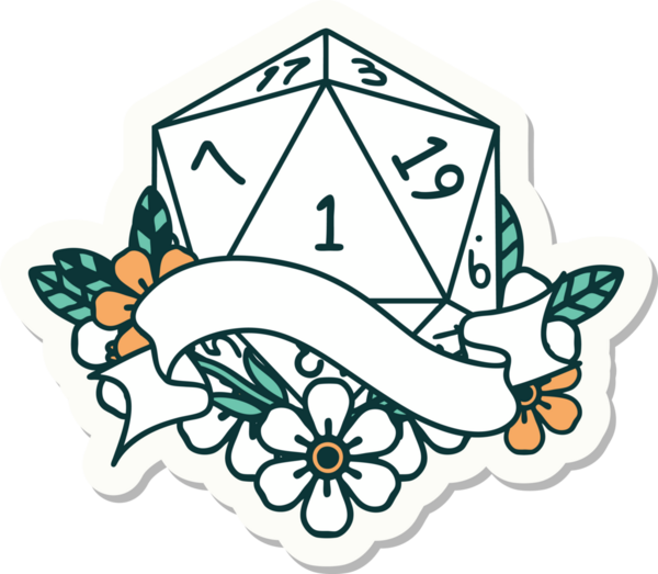 Bir insan tarafından çizilmiş doğal bir d20 zar etiketi.
